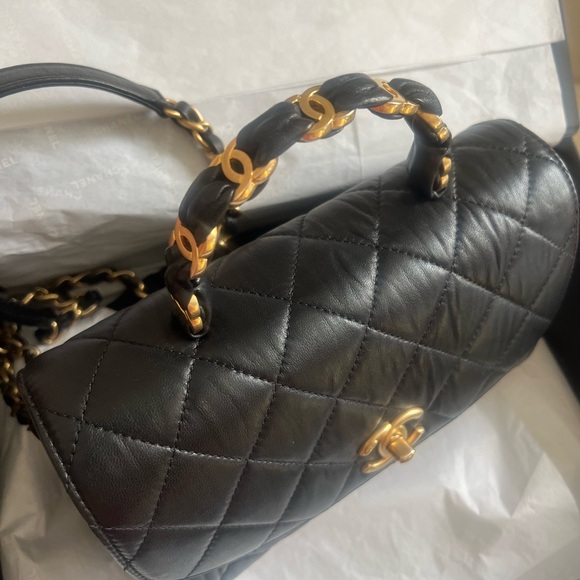 Chanel Crumpled Black Lambskin Quilted CC Links Top Handle Flap SMALL size - Picture 7 of 17
